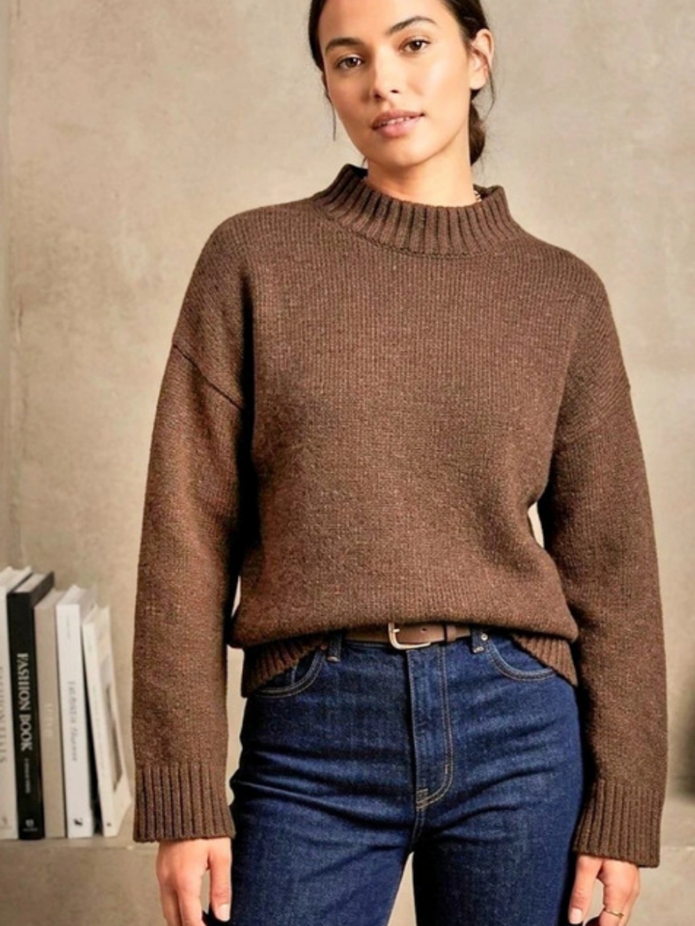 BTFBM Brown Ribbed Mock Neck Sweater Size Medium